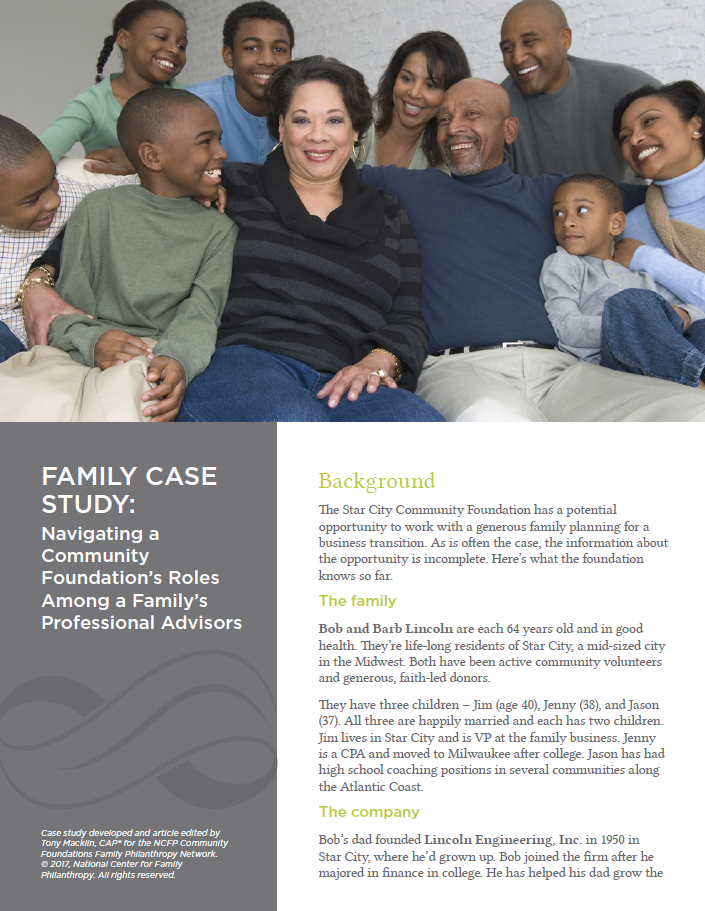 Image of the cover of the Community Foundation family philanthropy case study PDF